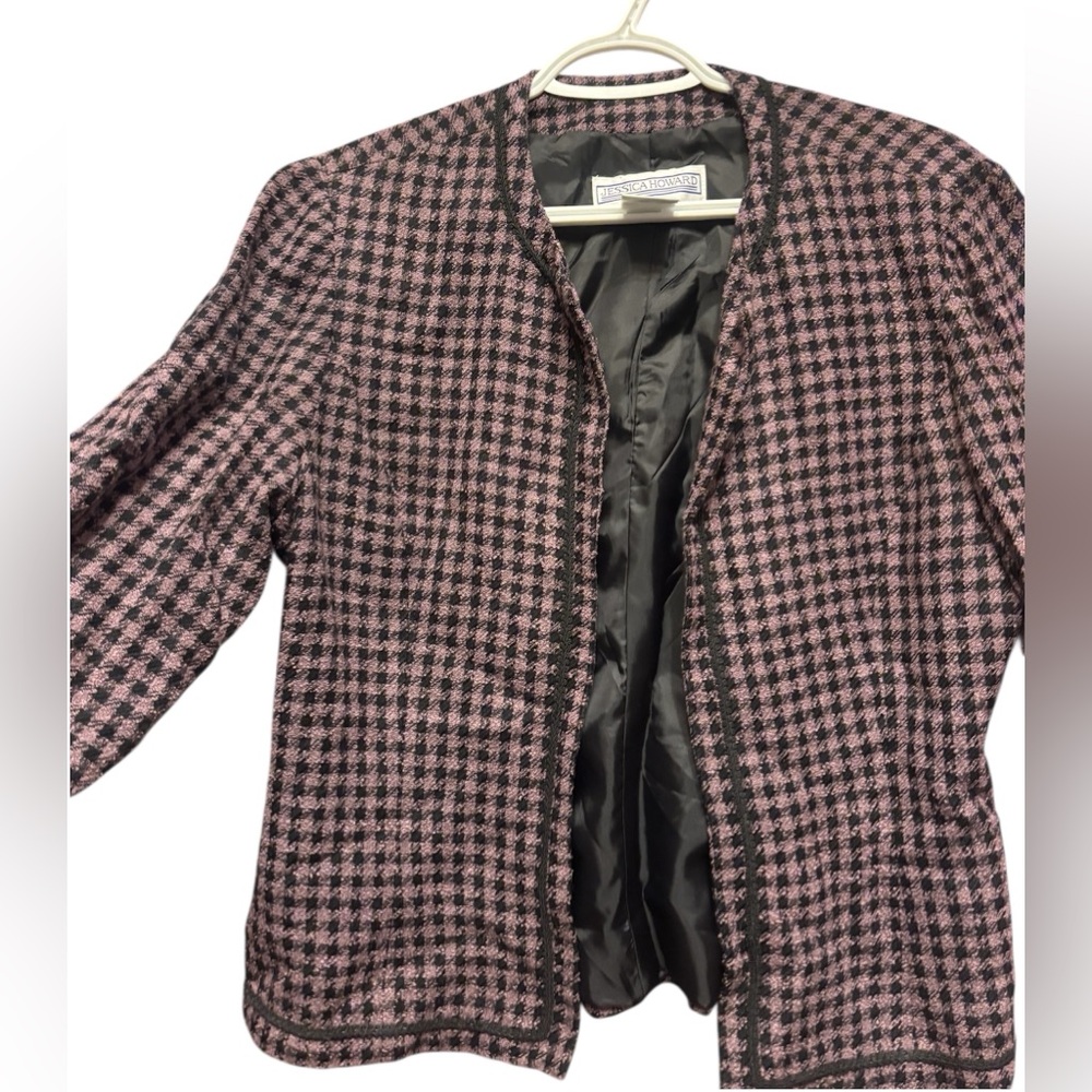 Jessica Howard Pink and Black Houndstooth Blazer